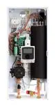 Innere Ansicht eines elektrischen Heizkessels von Viessmann. Sichtbar sind elektrische Komponenten, Rohre und ein Display. Das Gerät ist für die Raumbeheizung konzipiert.